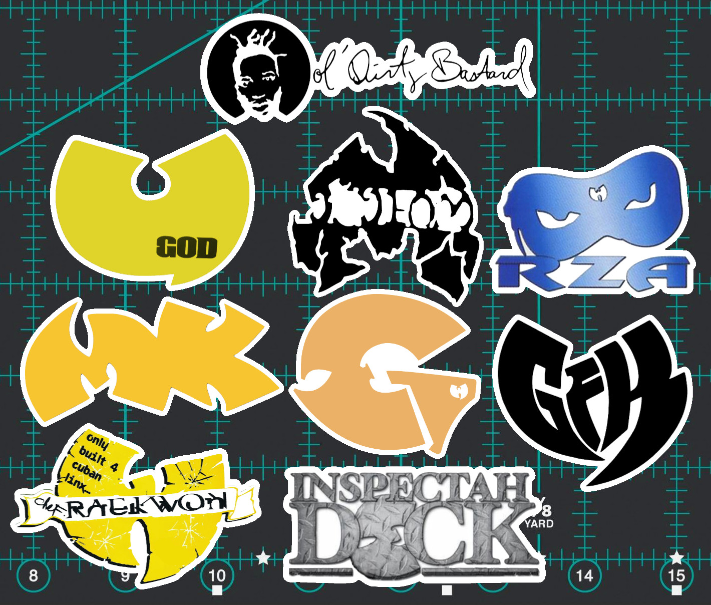 9 Wu-Tang Member Logos Sticker Pack - Clear, Holographic, or White - Clan Rap gallery
