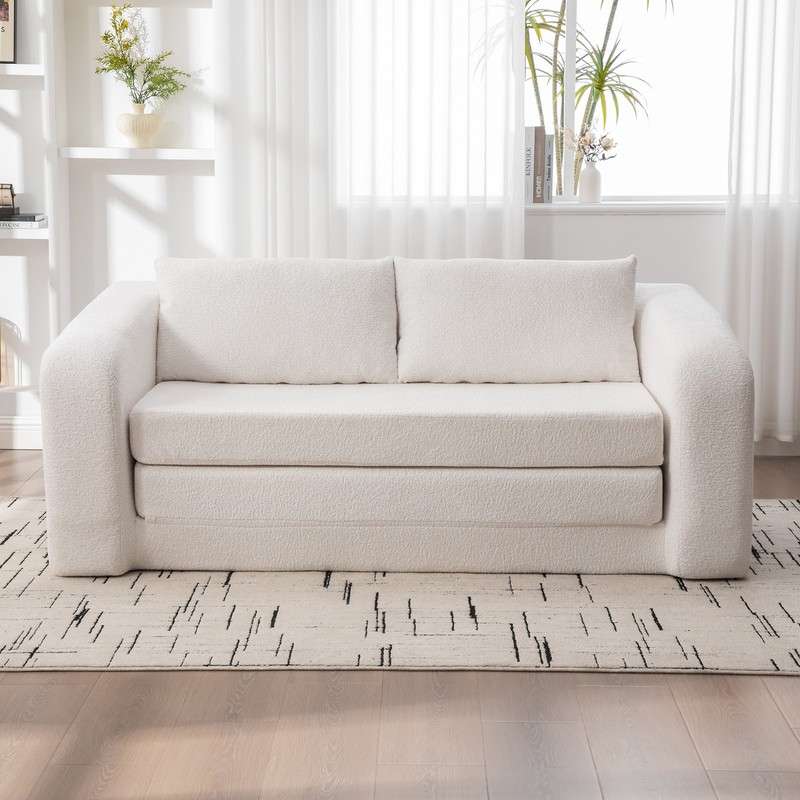 71" 2-in-1 Pull Out Foldable Loveseat Sofa Bed with Armrest & Backrest Pillows,C gallery