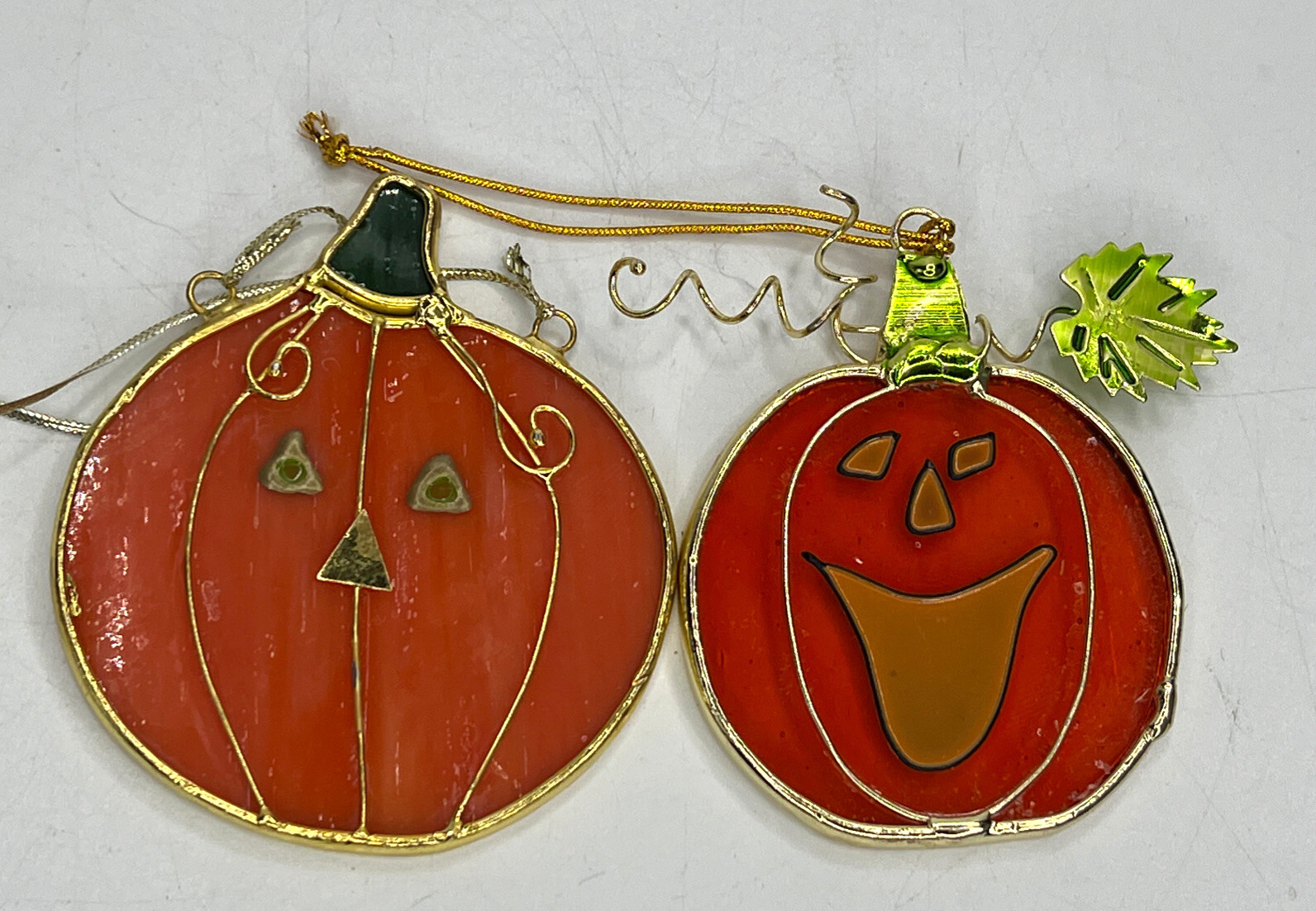 Jack O lantern Pumpkins Stain Glass sun catchers 3" set of 2 gallery