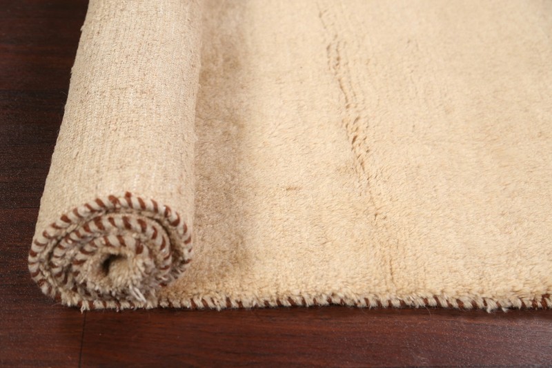 Modern Solid Ivory Gabbeh Hand-Knotted Runner Rug Wool Oriental Carpet 2x6 ft gallery