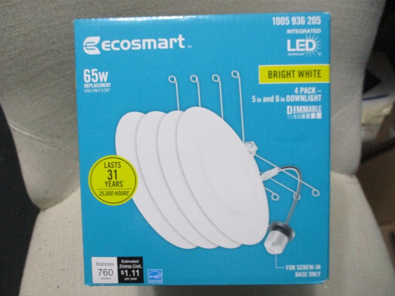4 pack Ecosmart 65w 5” - 6" Downlight Dimmable Bright White Screw-in Base NEW gallery