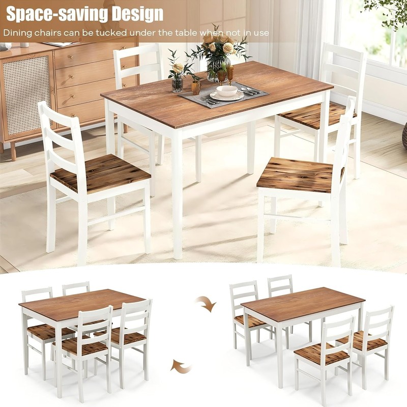 Dining Table Set for 4, Solid Wood Kitchen Table and Chairs, Farmhouse Dinett... gallery