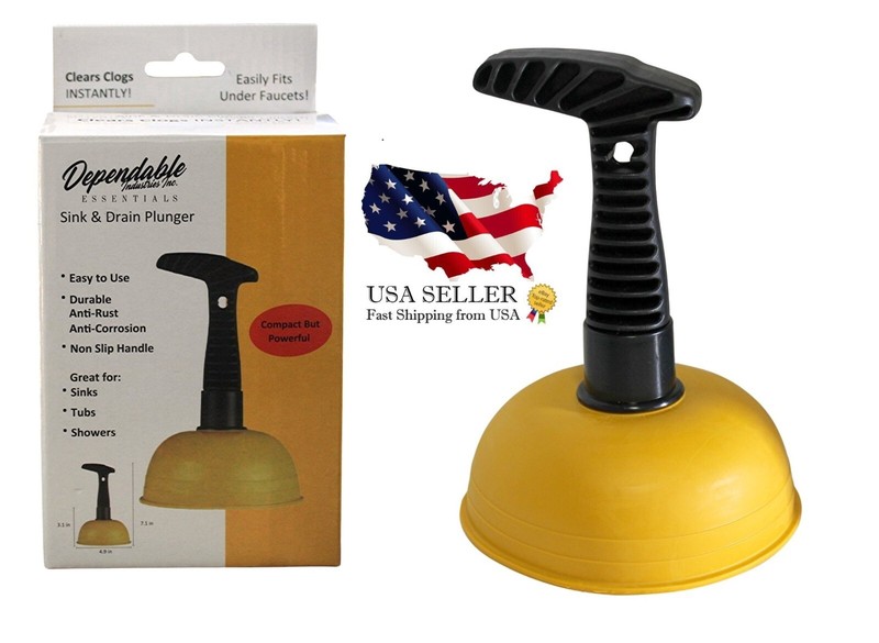 Mini Sink Plunger for Kitchen, Bathroom, and Shower Drains - Short Handle gallery