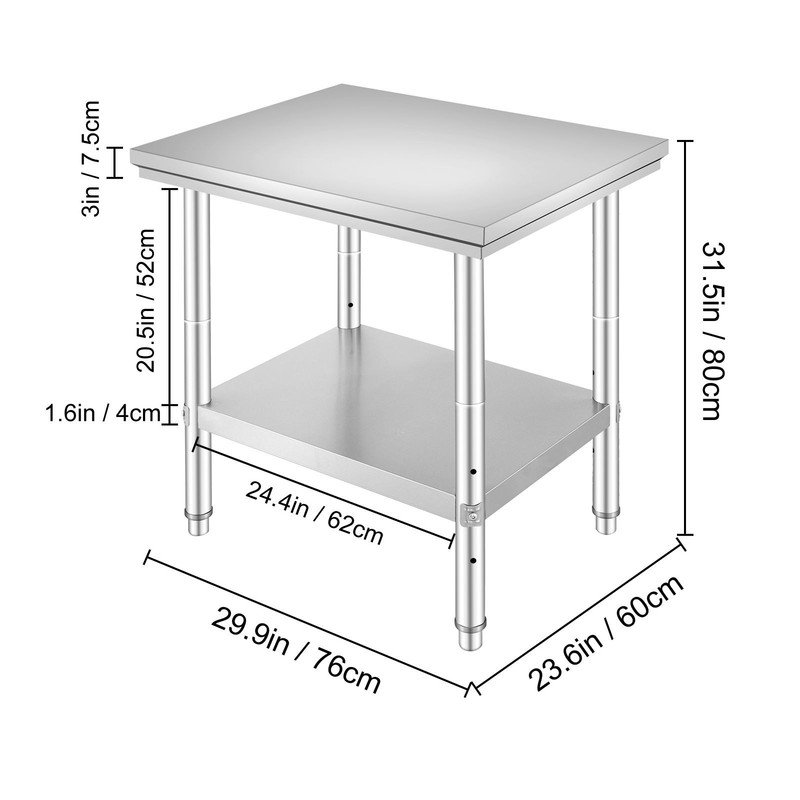 3-Level Adjustable Stainless Steel Prep Table 24x30x31in 700lb gallery