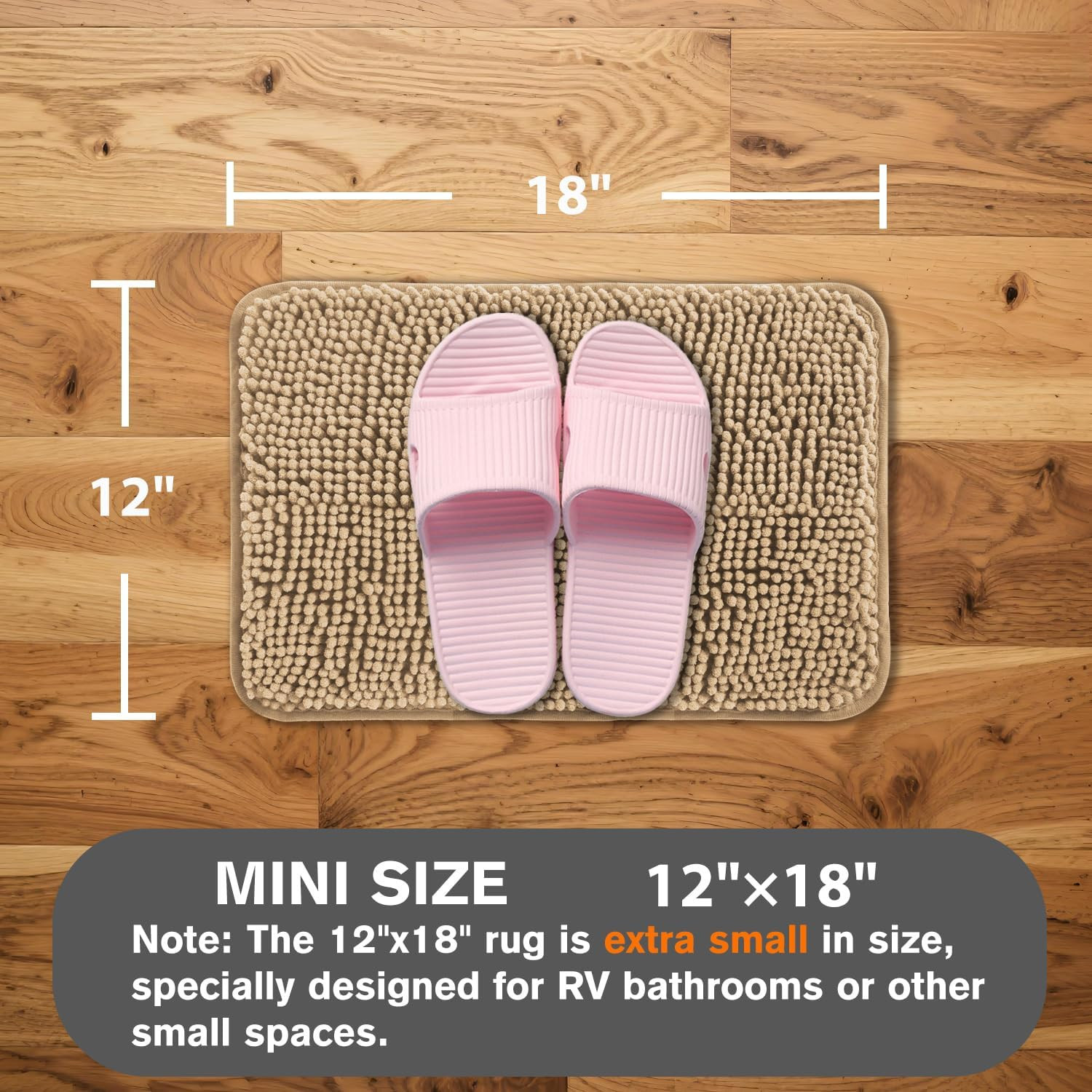Small Bathroom Rug 12x18 Inch Washable Absorbent Non Slip Chenille Mat Beige gallery