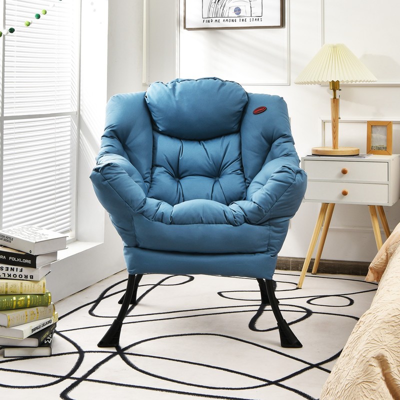 Costway Modern Polyester Fabric Lazy Chair Single Sofa Chair w/ Side Pocket Navy gallery