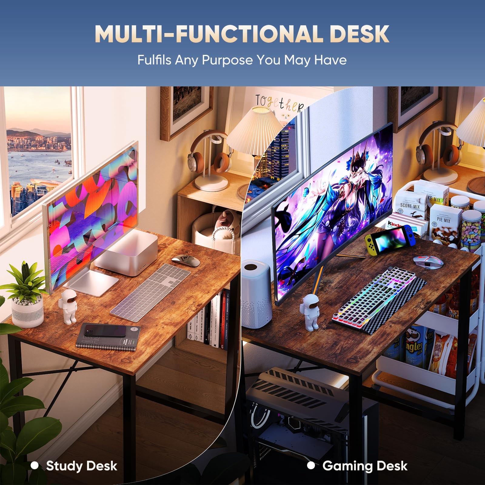 Computer Desk 31 Inch Modern Home Office Study Writing Table Rustic Brown DUMOS gallery