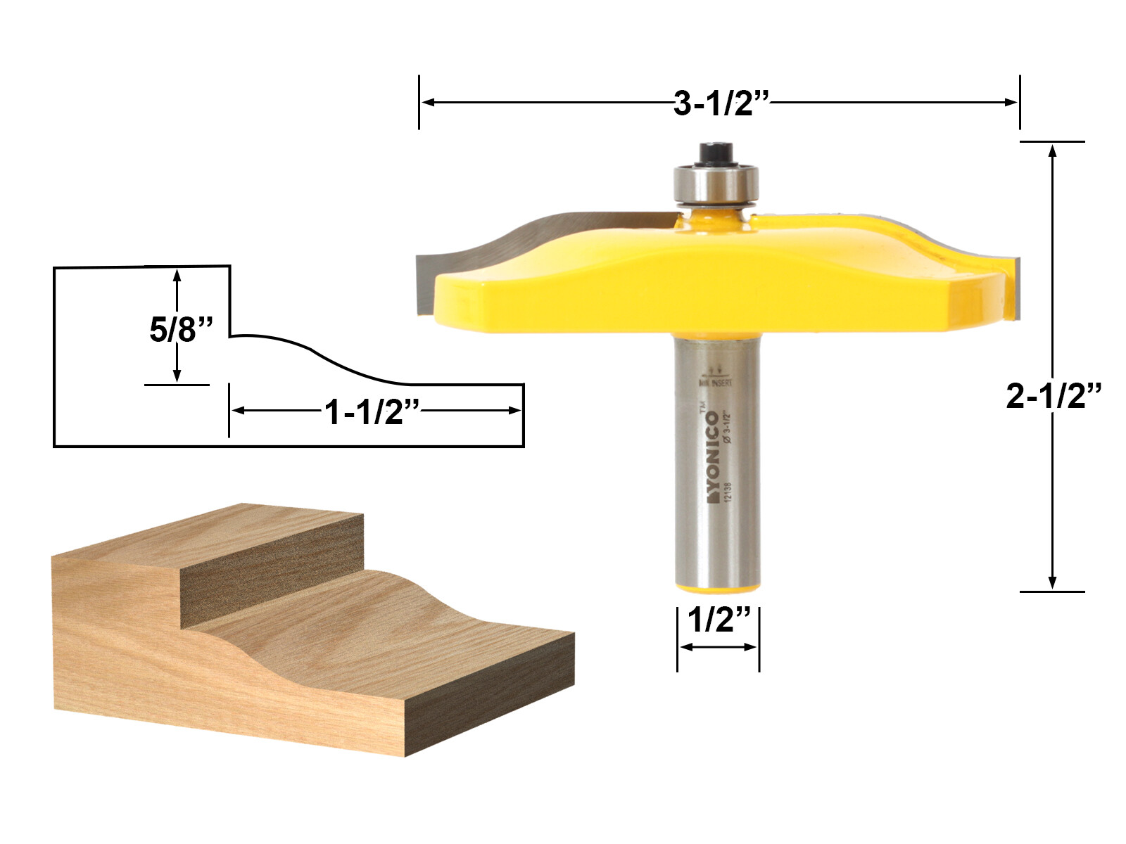 3-1/2" Diameter Cove Raised Panel Router Bit - 1/2" Shank - Yonico 12138 gallery