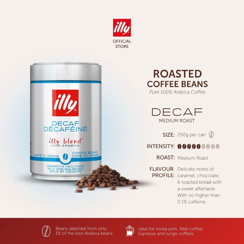 illy Decaf Green Decafeinated Coffee Beans Tin 250g - 6 PACK - EXP 09/2027 gallery