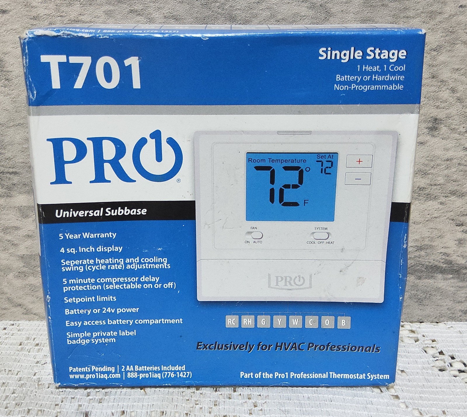 Pro1 IAQ T701 Digital Thermostat Non-Programmable 1H/1C Open Box gallery