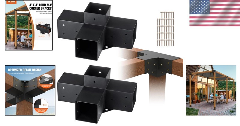 Durable 4"x4" Pergola Brackets 2pc Black Powder Coated Steel Easy Install Gazebo gallery