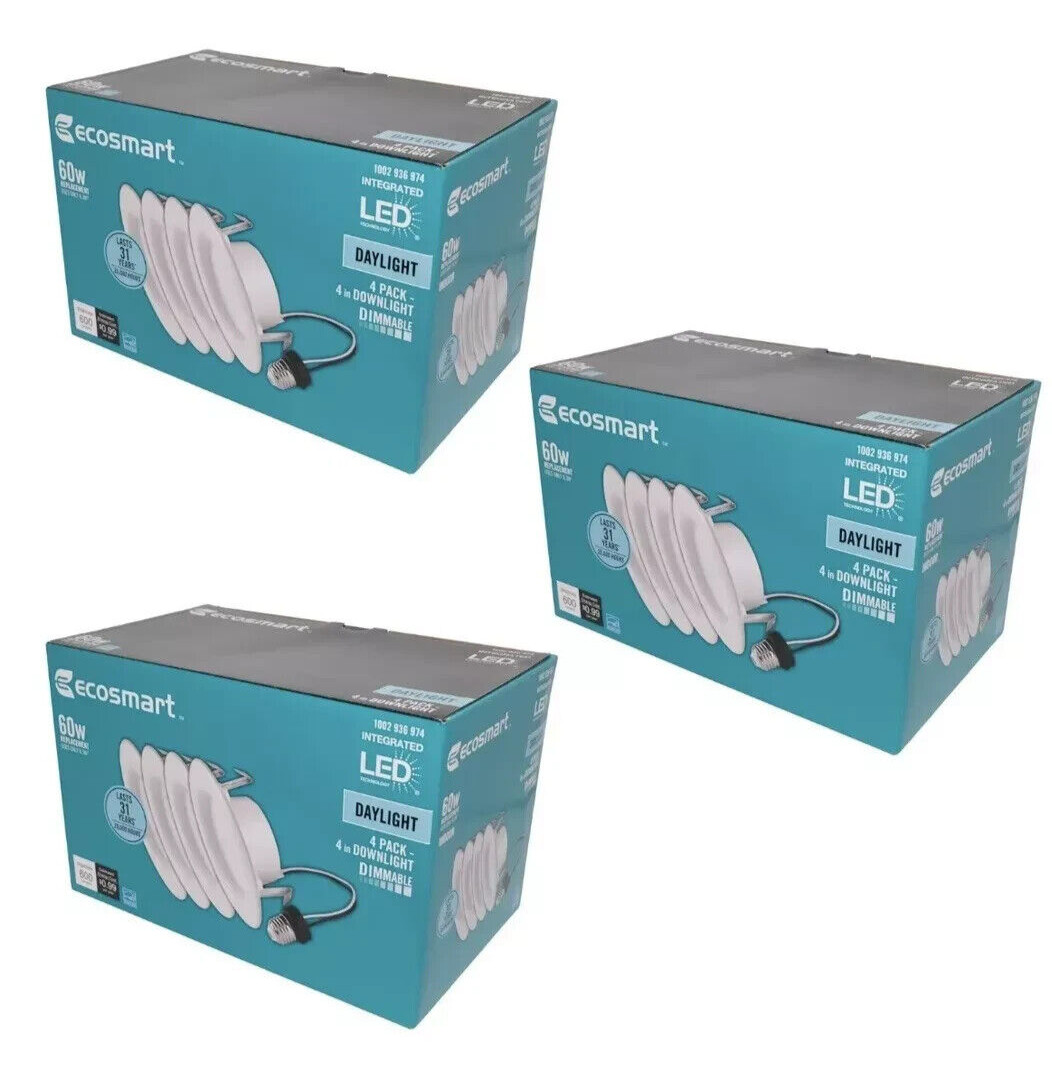 Ecosmart (12 Pack) 4in 60W Recessed LED Daylight Downlight Dimmable gallery