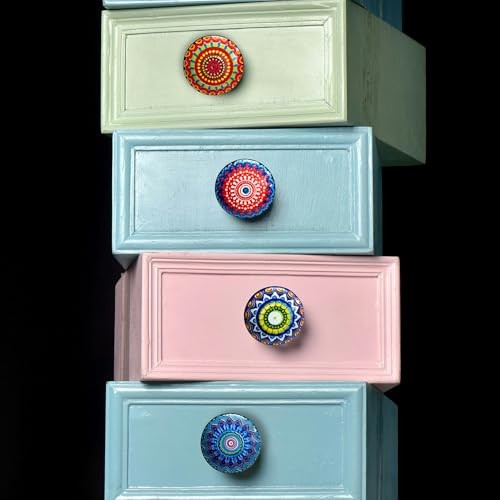 Pcs Ceramic Cabinet Knobs - Vintage Look Hand Painted Multicolor 10 Mandala gallery