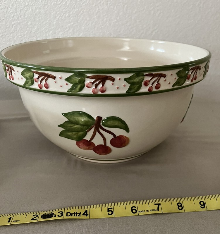 Green and Red Embossed Cherry Patterned 11.5" plate and 8.5" Bowl Set gallery