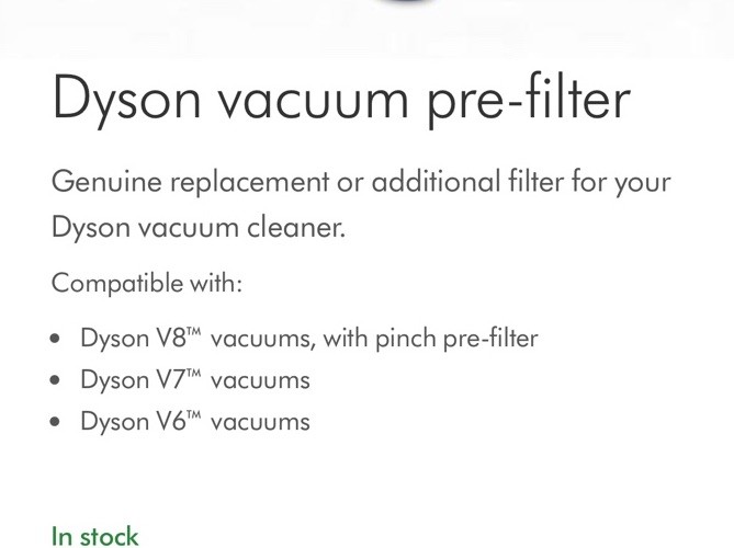 Dyson Pre Filter V6 V7 V8 Genuine Replacement Washable New gallery