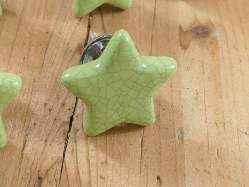 10 Lime Green Ceramic Knobs Closet Door Kitchen Cabinet Pulls Dresser Stars gallery