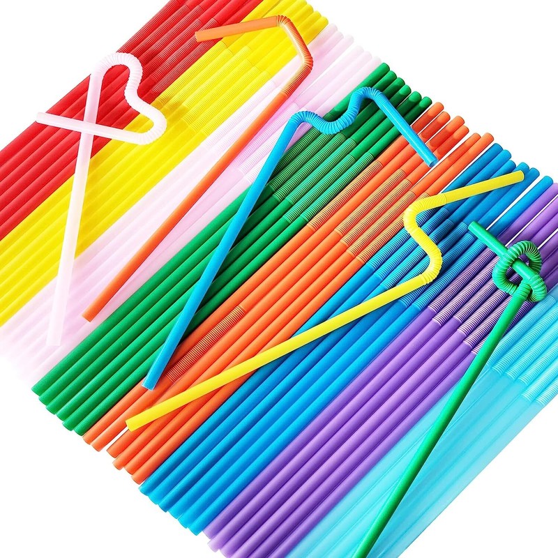 Flexible Disposable Plastic Drinking Straws Colorful Extra Long 300 Pcs gallery