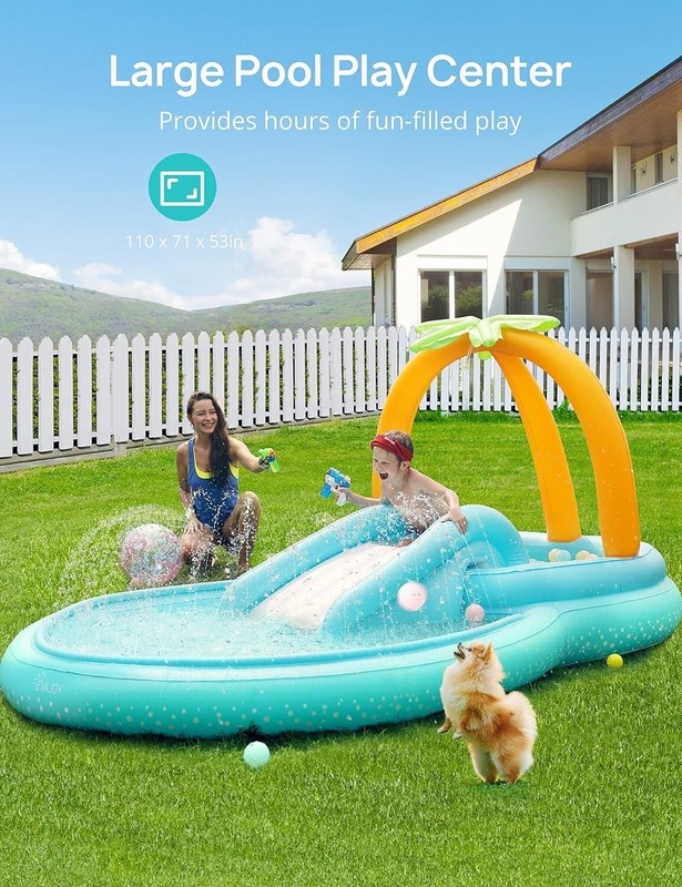 Evajoy Kiddie Pool Inflatable Play Center Kids Pool W/ Slide Water Sprayers NEW gallery