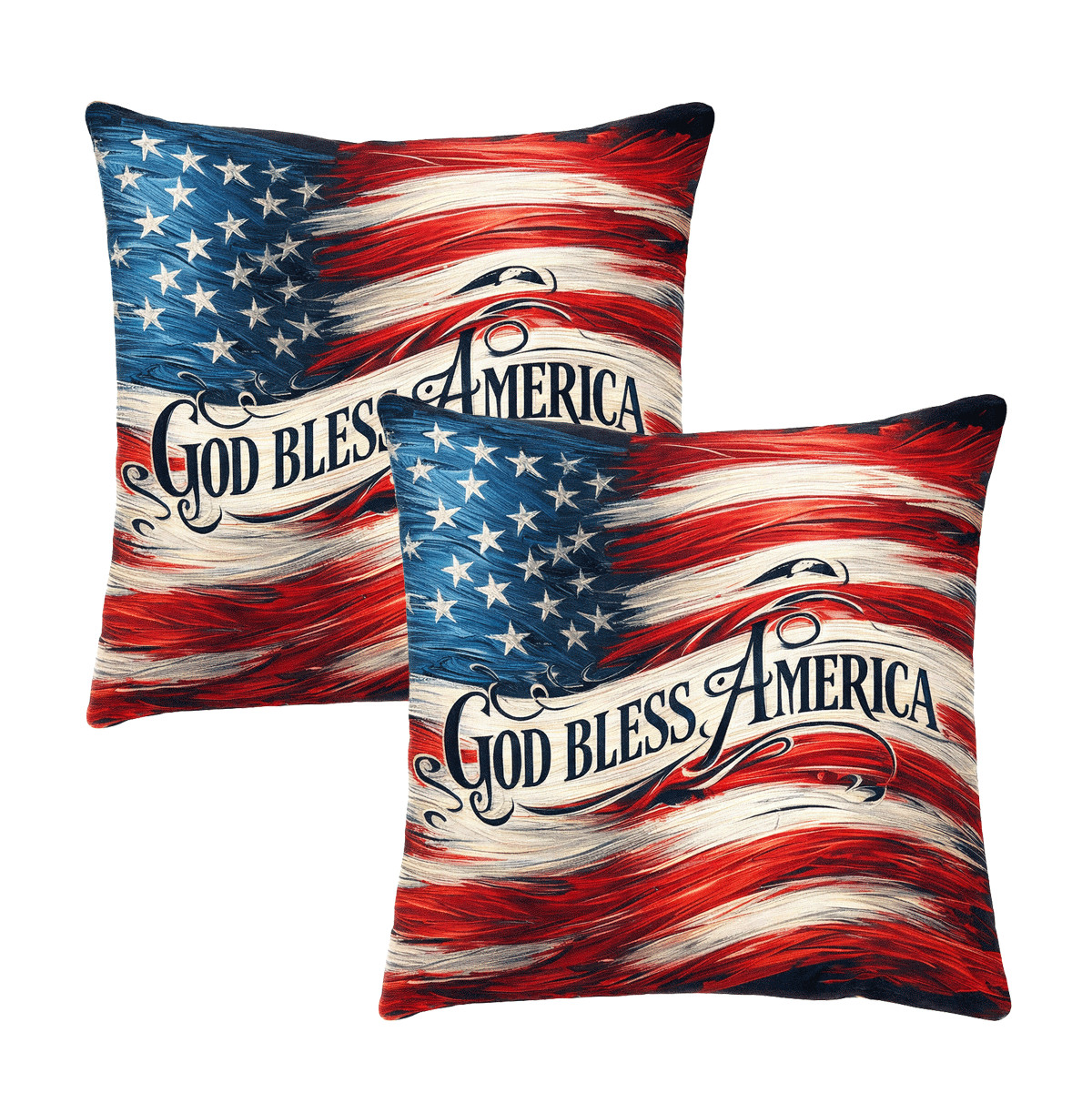 (2) Throw Pillows with Insert God Bless America USA Flag Design 18x18 DZ478 gallery