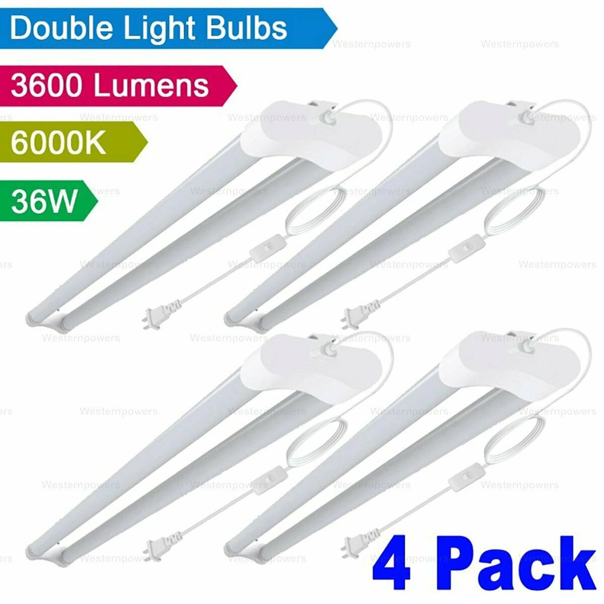 4x Westernpowers 36W LED Shop Light Fixture Work Garage Light 6000K White 4FT gallery