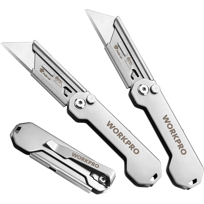 WORKPRO 3-Pack Folding Utility Knife Set Quick Change Blade Box Cutter EDC Knife gallery
