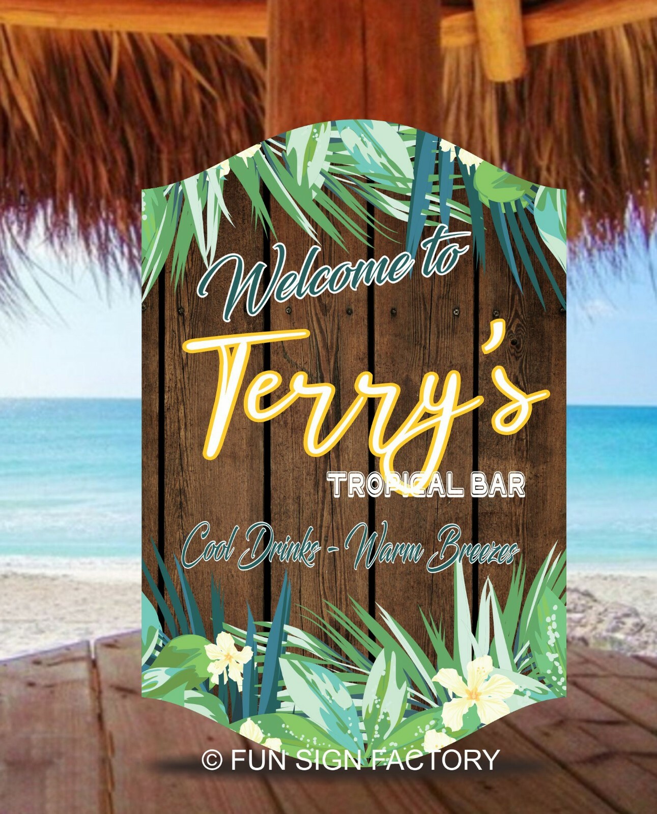 Personalized Wood Effect Bar Sign – Custom Tropical Tiki Bar Decor gallery