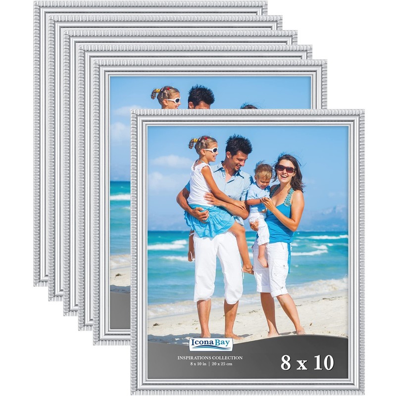 8x10 Silver Picture Frames - 6 Pack, Stylish Molding, Wall Mount/Tabletop Decor gallery