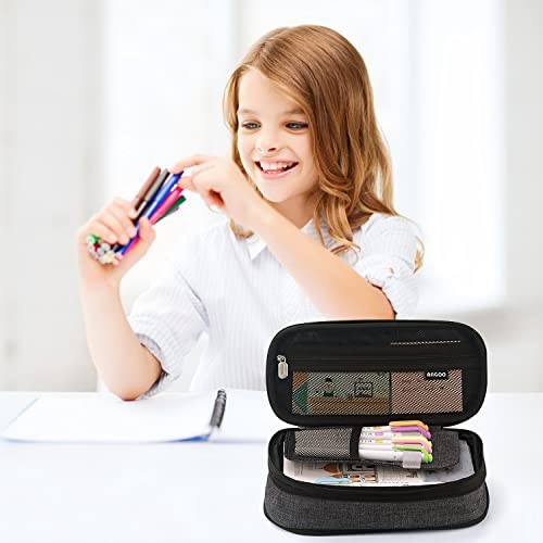 Large Capacity Pencil Case, Expandable Stationery Bag with Zipper Darkgrey gallery