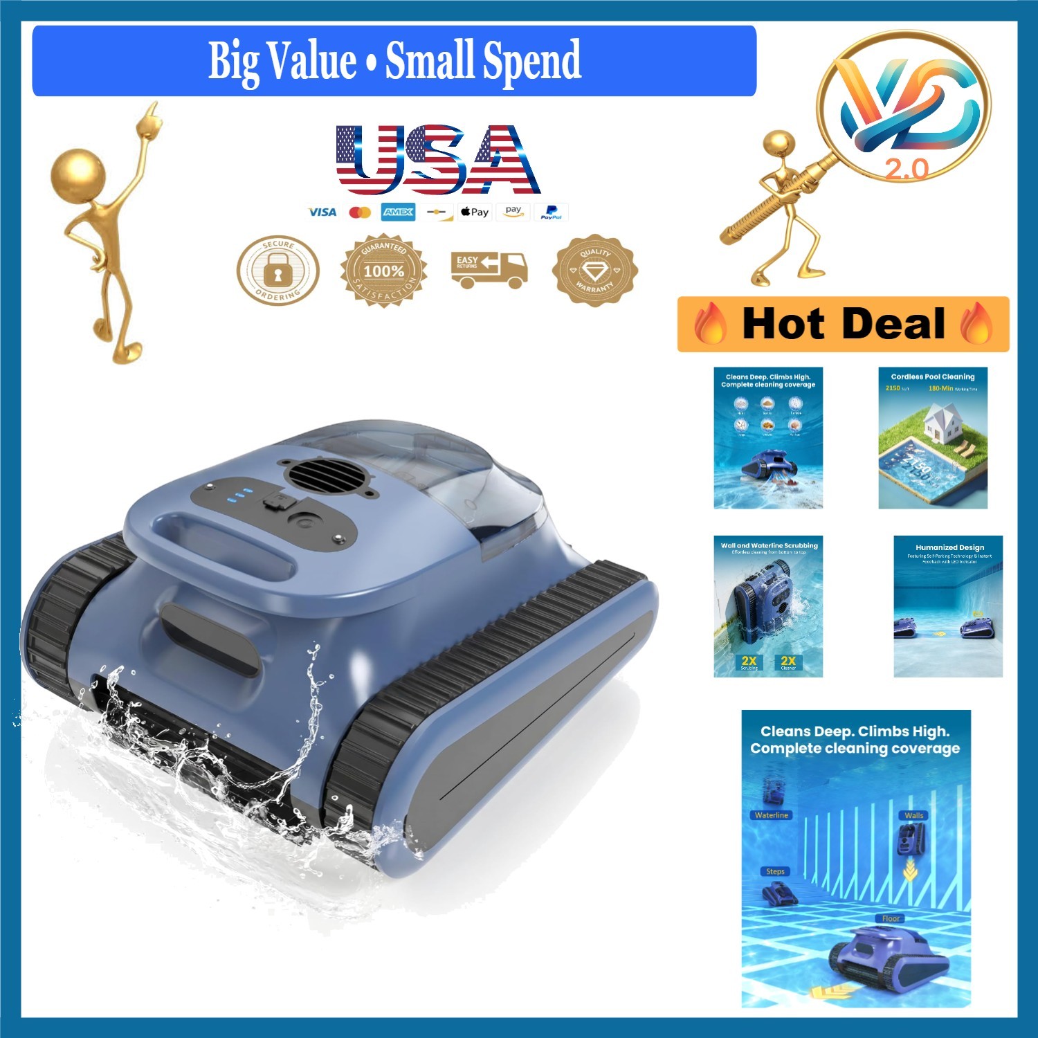 Cordless Robotic Pool Cleaner with Sonar Navigation 180 Min Battery Gray gallery