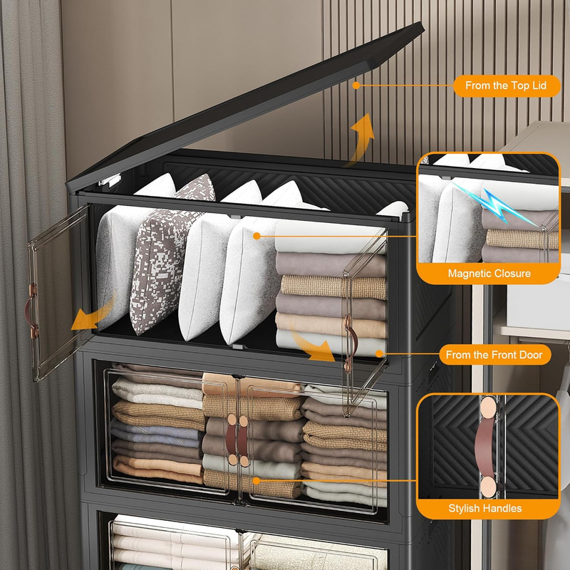 Extra Large Stackable Storage Bins with Lids & Wheels & Door,Foldable Collapsibl gallery