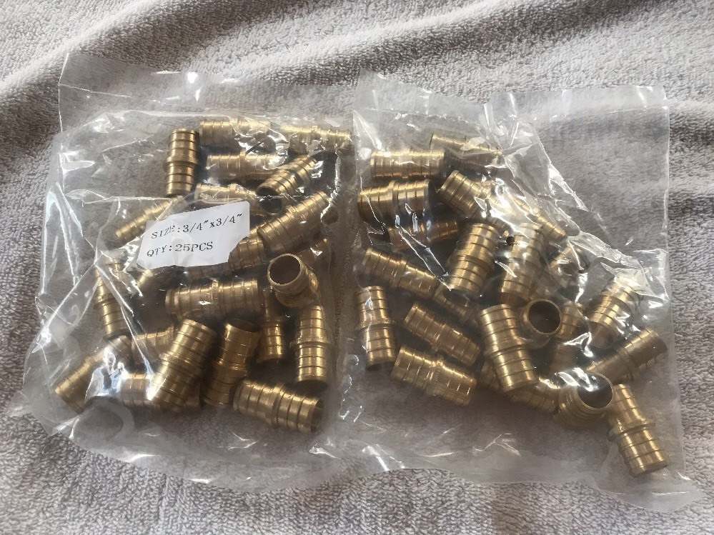 50 - 3/4" PEX Brass Crimp On Coupling Fittings FAST FREE SHIPPING LEAD-FREE gallery