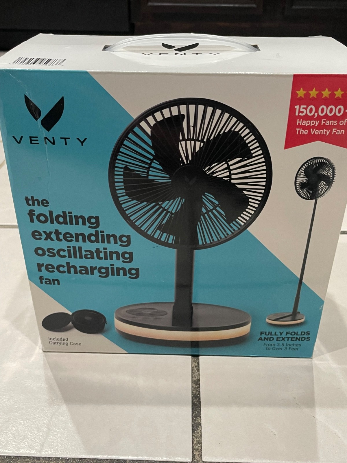 VENTY Portable Fan Wireless Battery Operated Fan 4 Speeds LED Lighting Ca... gallery