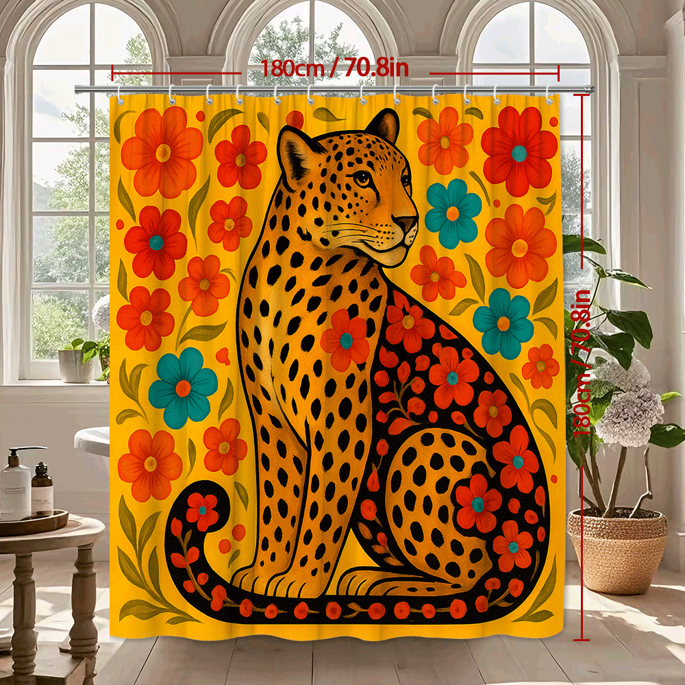 Colorful Leopard Floral Shower Curtain - Vibrant Home Decor gallery