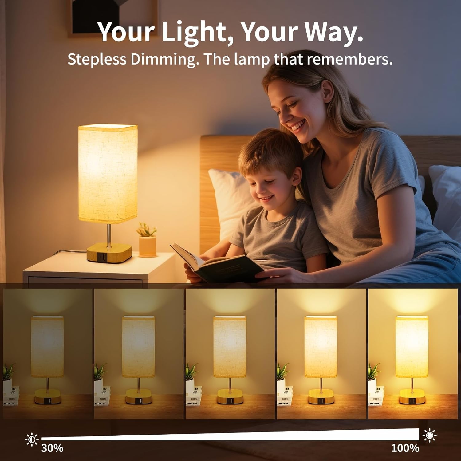 Bedside Table Lamp for Bedroom 5 Way Dimmable Touch Lamp USB C Charging Ports gallery