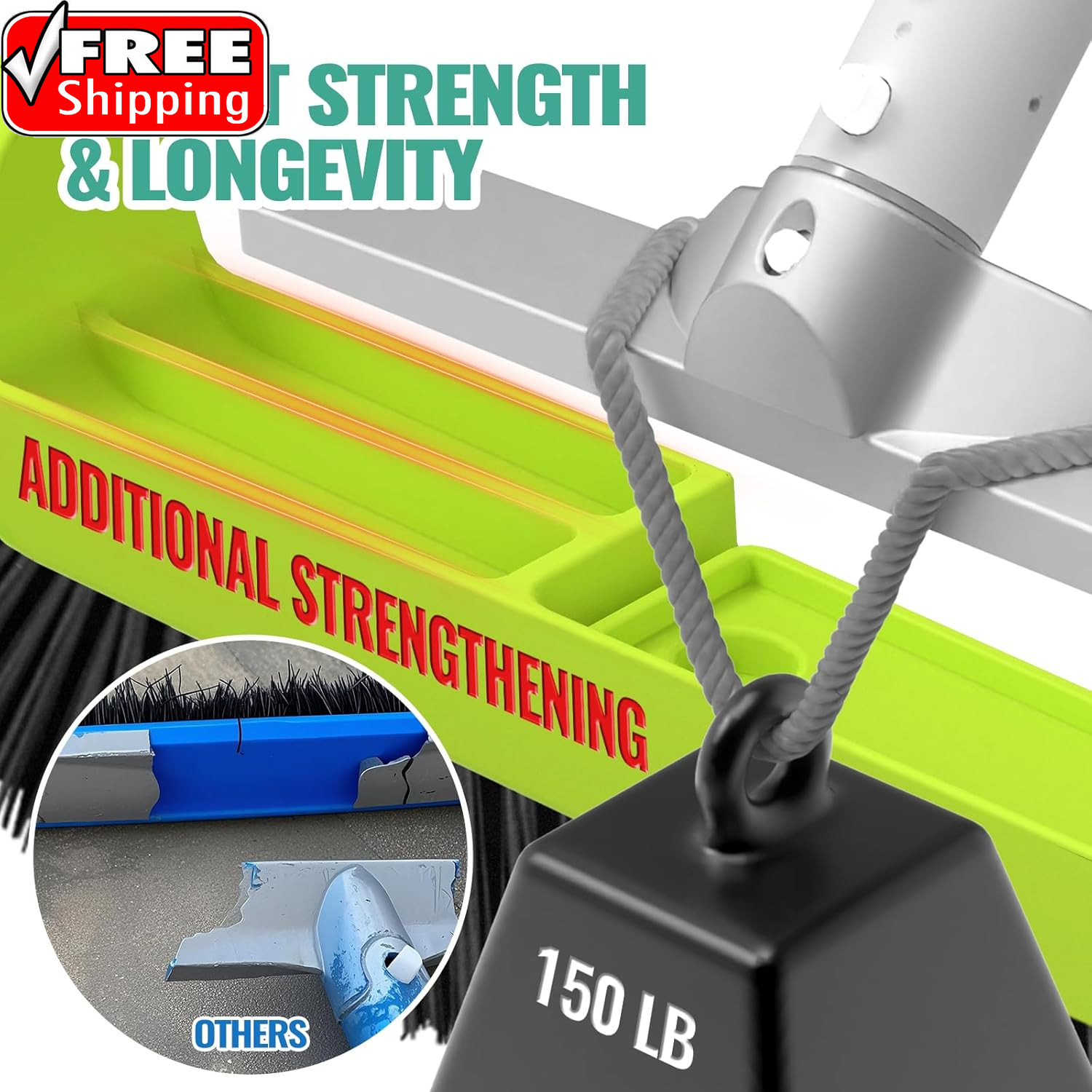18" Pool Brush Head for Cleaning Swimming Pool Walls, Curved Ends High-Efficienc gallery