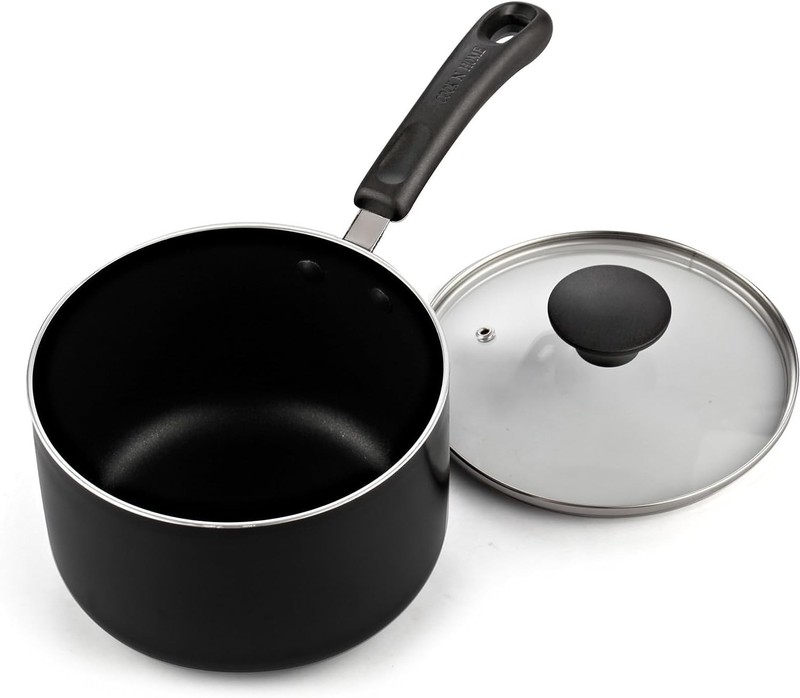 Basic 3 Quart Nonstick Saucepan with Glass Lid, Non Stick Aluminum Sauce Pan,... gallery