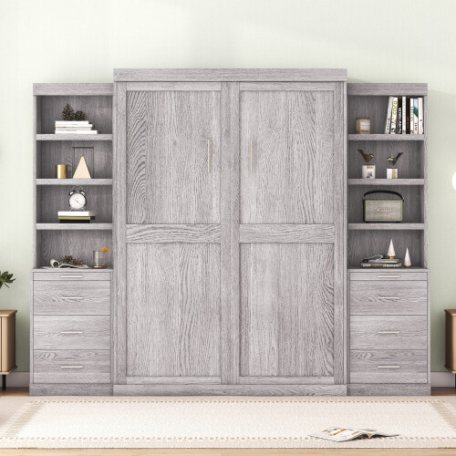 Murphy Wall Bed with Storage Drawer & Bookshelves Cabinet Bed Twin Full Size Bed gallery