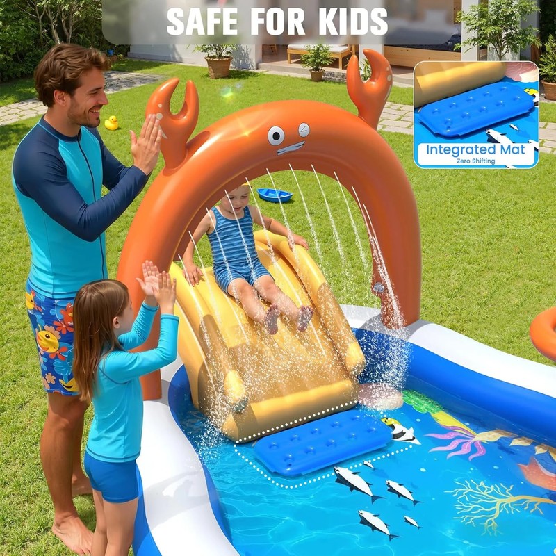 StarOcean 2026 Large Inflatable Play Center,Kiddie Pool with Water Slide&Sprinkl gallery