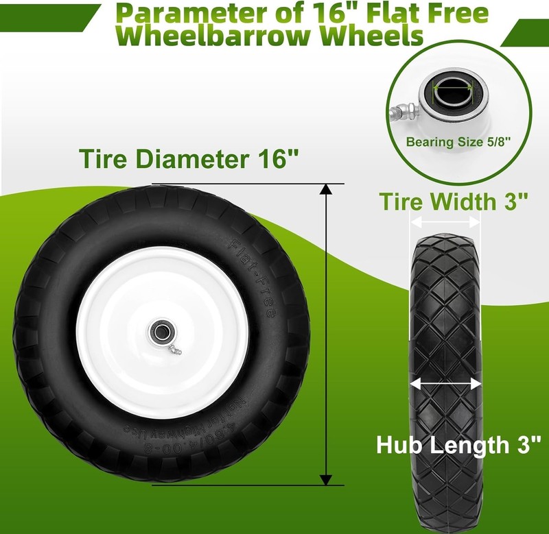 High-Performance 16" Flat Free Wheelbarrow Tires - Universal Fit, 400 lbs gallery