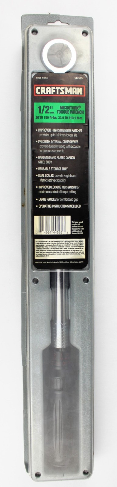 CRAFTSMAN 44595 1/2" DRIVE MICROTORK TORQUE WRENCH 20 TO 150 FT-LBS gallery