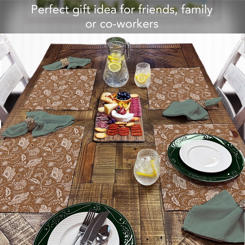 Mocha Farida Pattern 4-Pack Poly-Cotton Blend Placemats Manufactured in The USA gallery