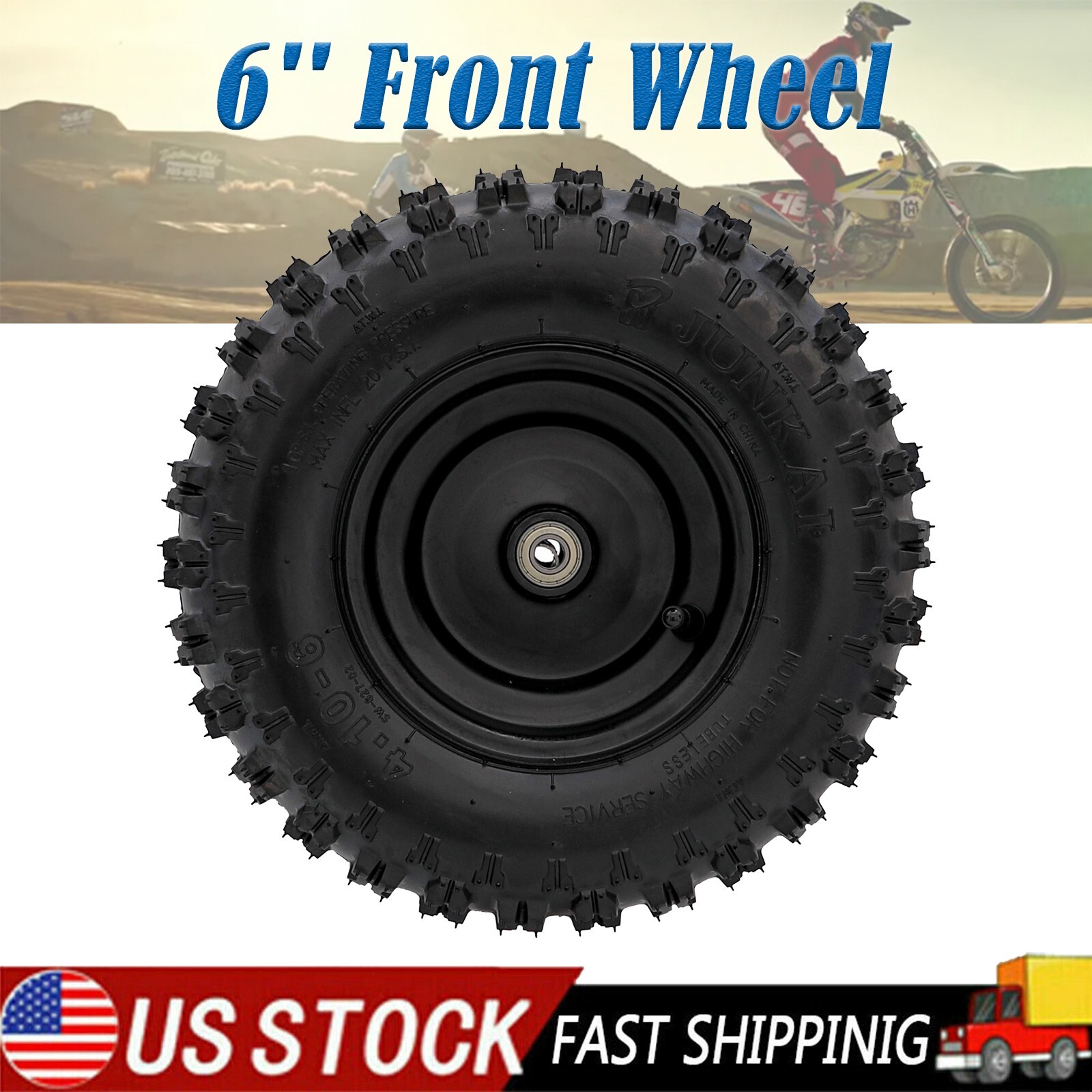 4.10-6 Front Wheel Tire Rim With 2PCS Bearings For Mini Bike Go Kart ATV Quad US gallery