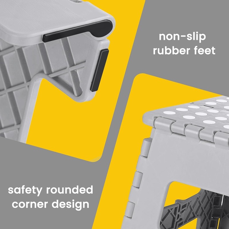Folding Step Stool Plastic Foldable Stools with Portable Handle Grey 9" 11" 13" gallery