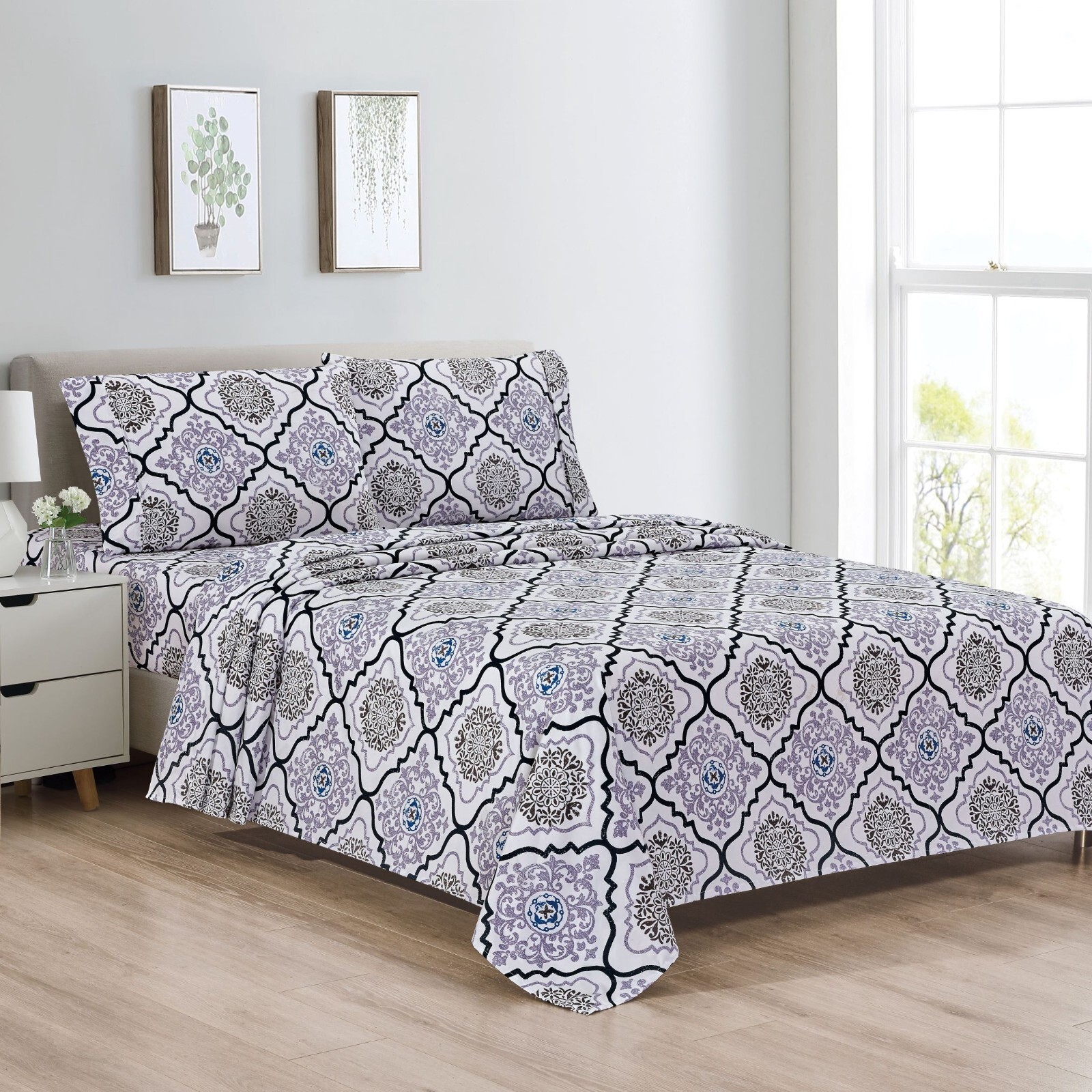Bibb Home Egyptian Luxury 1800 Count Printed 4 Piece Sheet Set gallery
