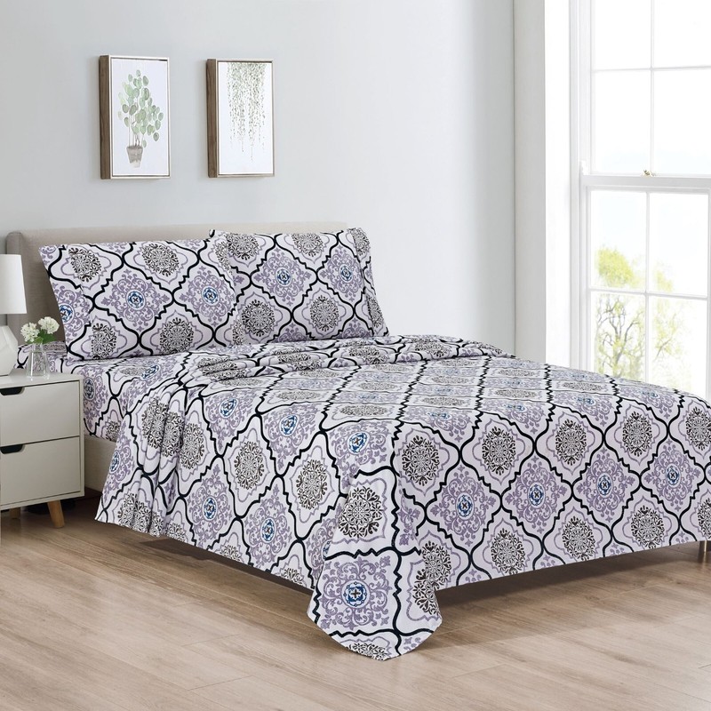 Bibb Home Egyptian Luxury 1800 Count Printed 4 Piece Sheet Set gallery