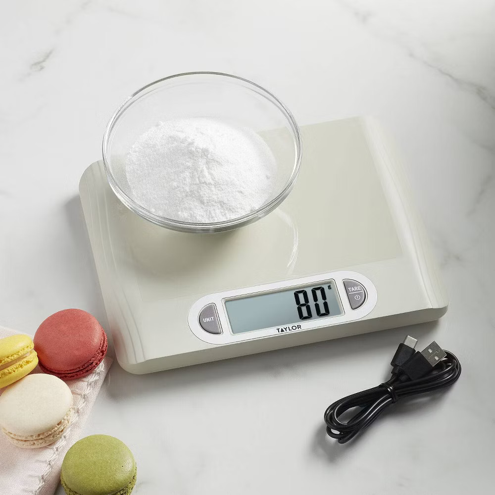 Taylor 11lb Digital Kitchen Food Scale USB with Ocean Bound Plastic Cream: gallery