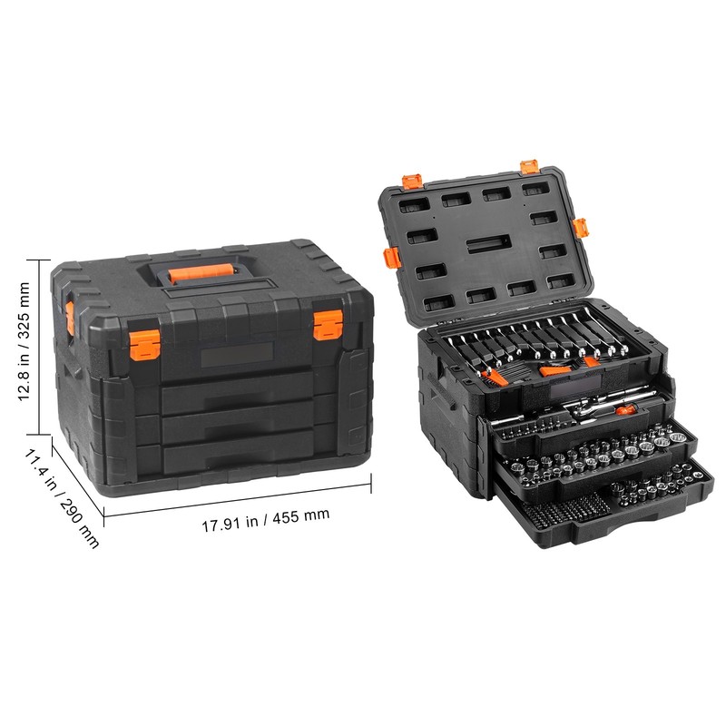 VEVOR Mechanics Tool Set and Socket Set 1/4in 3/8in 1/2 in Drive Sockets 450Pcs gallery