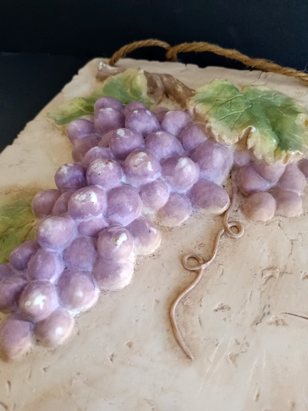 Kitchen Wall Plaques Tuscan Rustic 3D Pears Grapes 2 Textured Resin Jute Hangers gallery