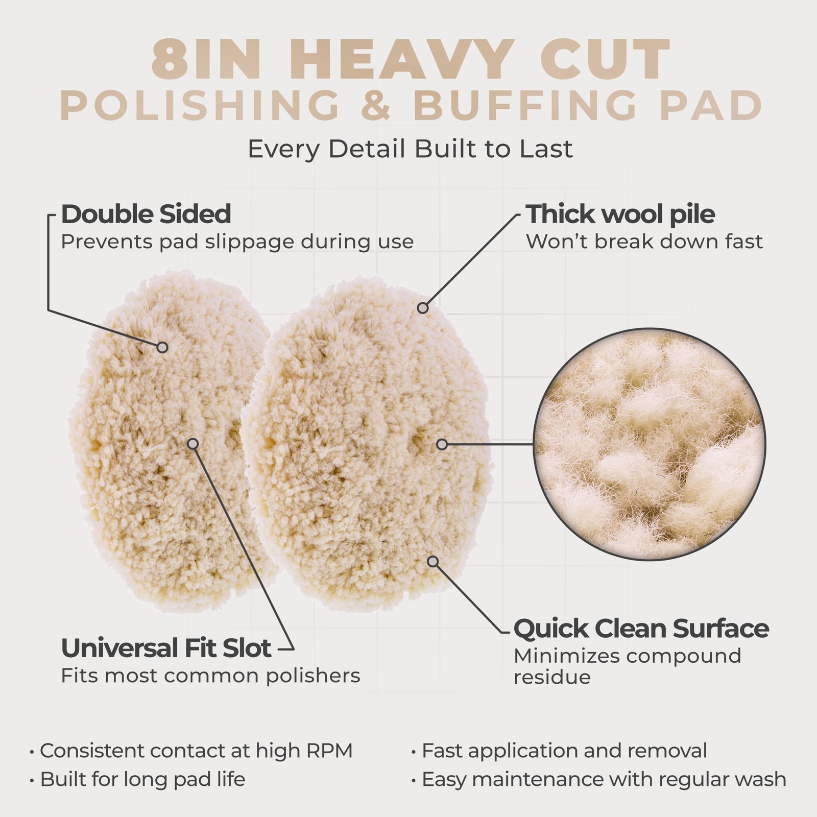 TCP Global 8" 100% Wool Polishing & Buffing Pad Double Sided - Wool Buffing P... gallery