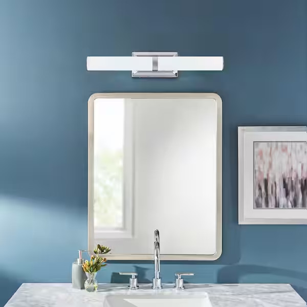 Rolande 100W Equivalent Polished Nickel LED Vanity Light - Tube Etched Glass OB gallery
